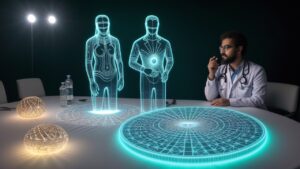 Profissionais de saúde discutindo princípios da bioética e direito da saúde, com foco em direitos do paciente.