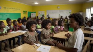 Crianças e jovens participando de atividades educativas e culturais sobre a história e a cultura afro-brasileira, celebrando o Dia da Consciência Negra.