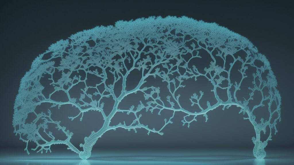 Ilustração detalhada do cérebro mostrando sinapses e conexões para neuroaprendizagem e memória