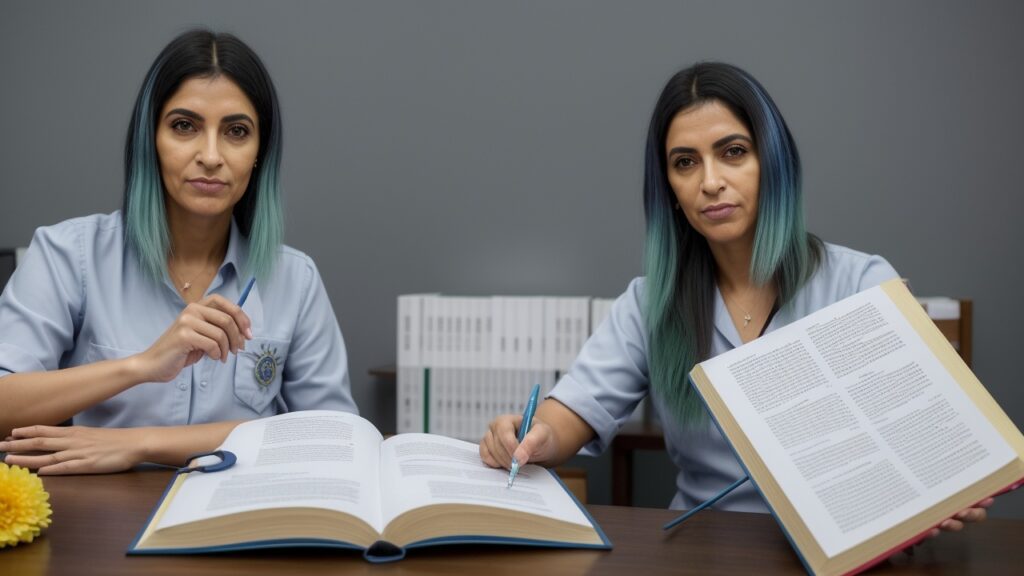 Ilustração representando várias áreas do Direito como Direito Civil, Penal e Trabalhista com símbolos jurídicos e profissionais da área