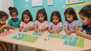 Crianças em atividades de acolhimento e socialização na educação infantil na volta às aulas