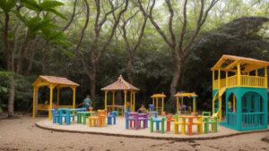 Crianças brincando e interagindo em atividades que promovem os 5 eixos da educação infantil para desenvolvimento integral