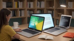 Jovem estudante acessando inscrição do Sisu 2026 online com cursos Educamundo ao fundo