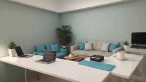 Profissional de Ciências Contábeis trabalhando em escritório moderno com gráficos financeiros e documentos contábeis