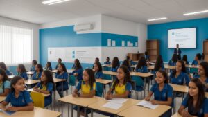 Professores em ambiente educacional contemporâneo celebrando o reajuste do piso salarial 2026