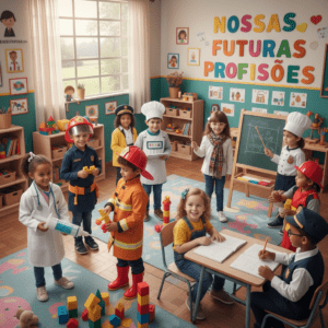 Crianças brincando de profissões na educação infantil