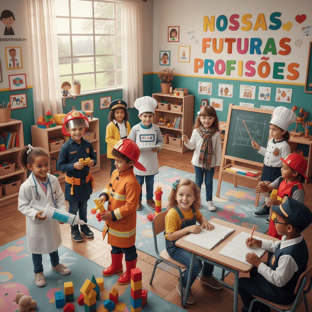 Crianças brincando de profissões na educação infantil