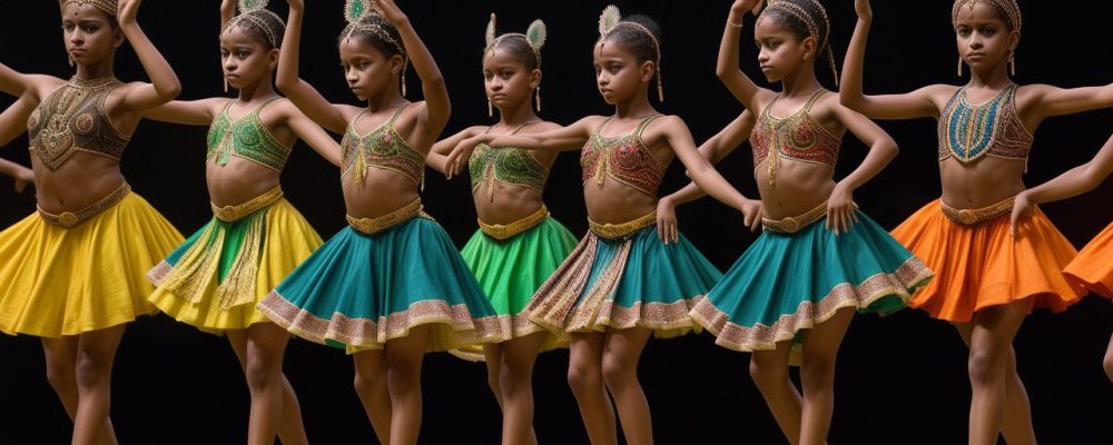 Imagem mostrando a evolução da história da dança através de diferentes estilos e culturas, com foco em ballet, dança moderna e danças folclóricas.