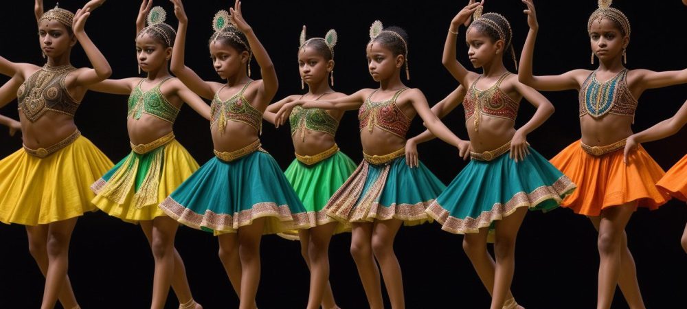 A História da Dança: Uma Jornada Visual Pelos Estilos e Culturas Imagem mostrando a evolução da história da dança através de diferentes estilos e culturas, com foco em ballet, dança moderna e danças folclóricas.