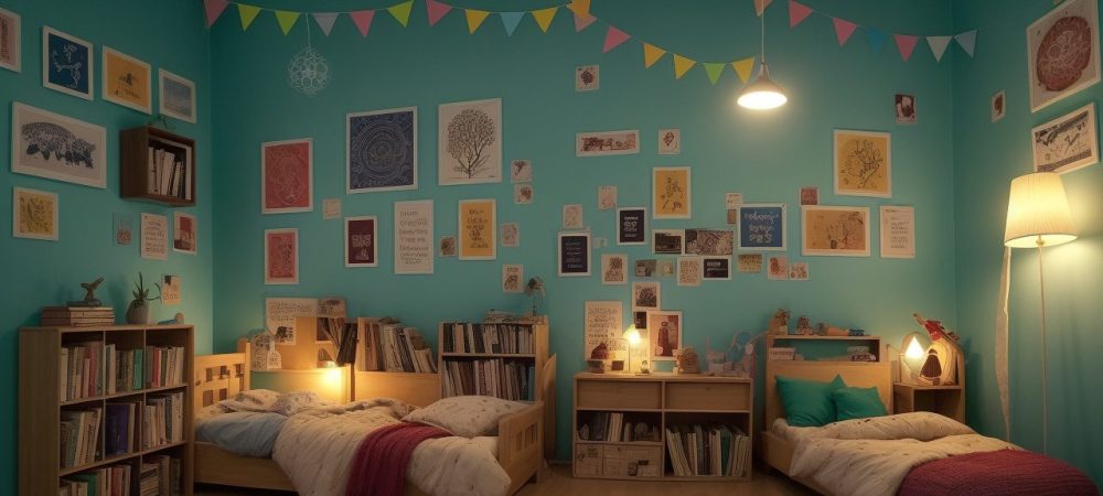 Crianças lendo e interagindo com livros em um ambiente escolar acolhedor, representando a importância da leitura e a formação de leitores.