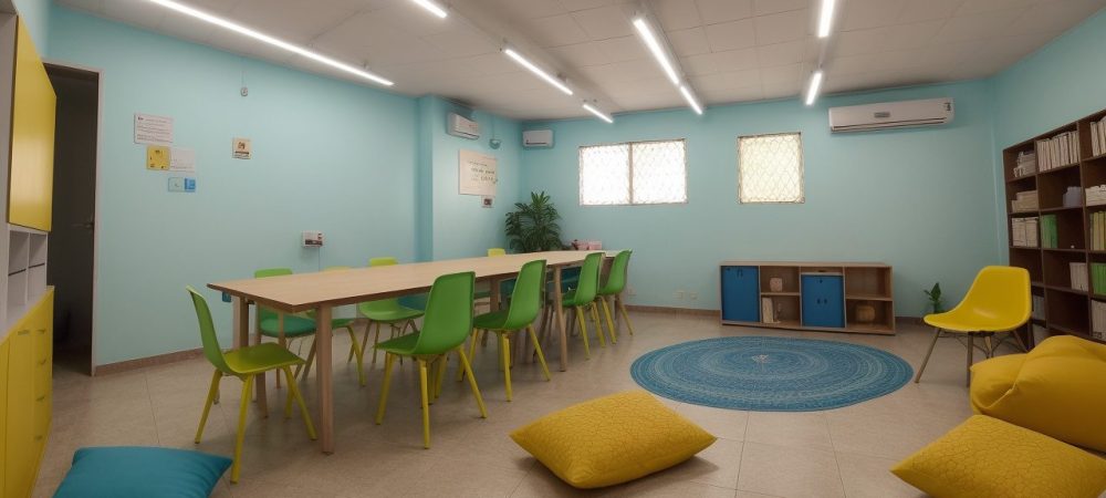 Ambiente de aprendizado acolhedor com crianças recebendo reforço escolar personalizado