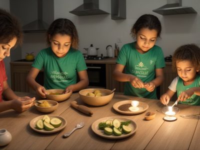 Imagem mostrando adaptações e técnicas de AVD para cegos, como utensílios e recursos táteis, promovendo autonomia e qualidade de vida