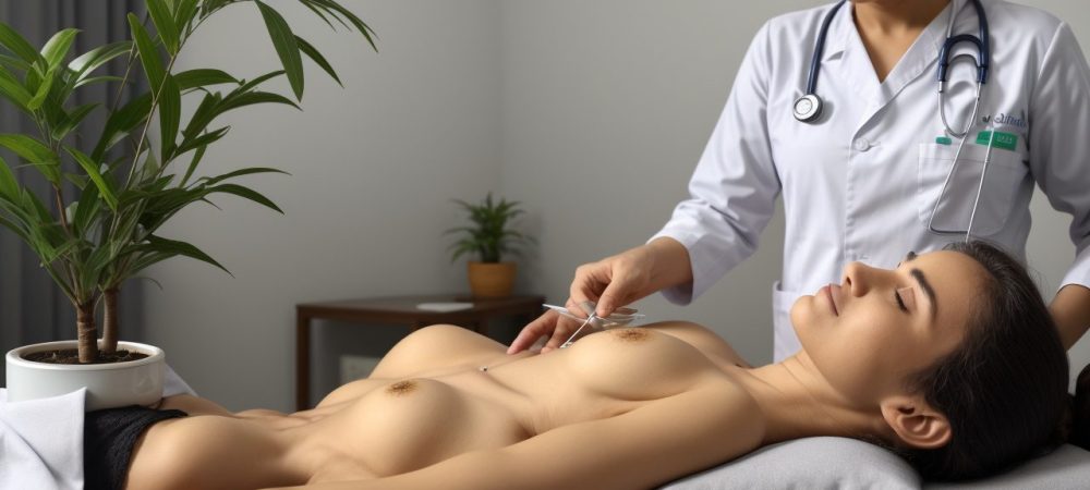 Imagem mostrando agulhas de acupuntura sendo aplicadas em um ambiente de trabalho, representando os benefícios da acupuntura para servidores públicos.