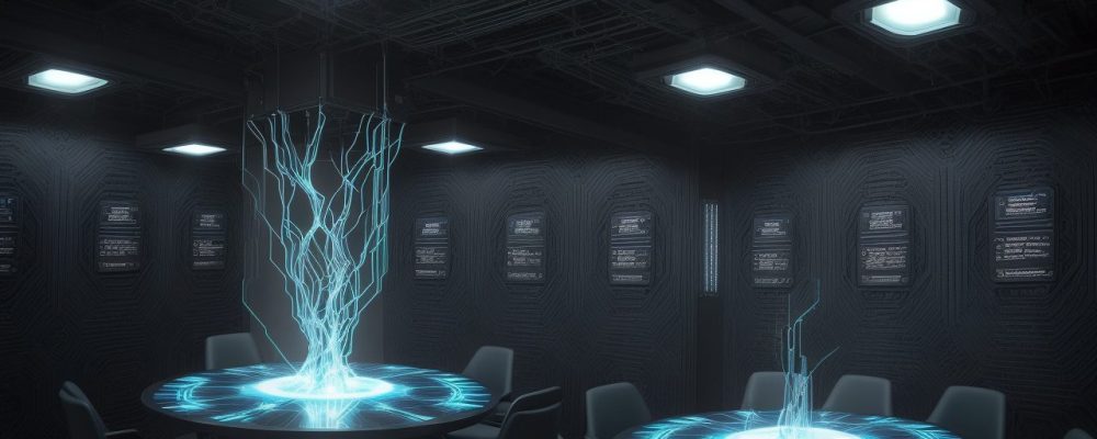 Representação visual dos desafios da administração financeira no século XXI: gráficos, fluxos de dados e profissionais colaborando