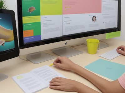 Servidor público utilizando o Adobe Fireworks em um ambiente de trabalho moderno e otimizado, aprendendo em curso online.