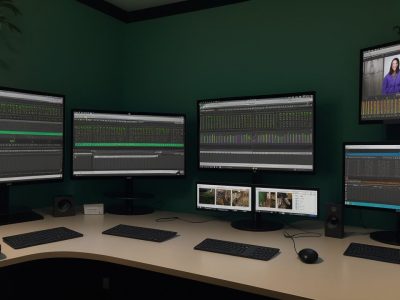 Tela de edição do Adobe Premiere mostrando uma timeline complexa com diversas faixas de áudio e vídeo, representando o poder e a versatilidade do software.