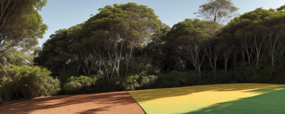 Imagem de uma plantação com máquinas agrícolas modernas, como tratores e drones, mostrando a agricultura de precisão em prática.
