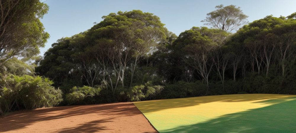 Imagem de uma plantação com máquinas agrícolas modernas, como tratores e drones, mostrando a agricultura de precisão em prática.
