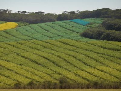 Imagem mostrando implementos e máquinas agrícolas modernas em ação, representando a agricultura de precisão e suas técnicas inovadoras