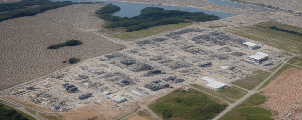 Imagem que ilustra o uso de técnicas modernas de agrimensura, com destaque para georreferenciamento e topografia em um projeto de construção.