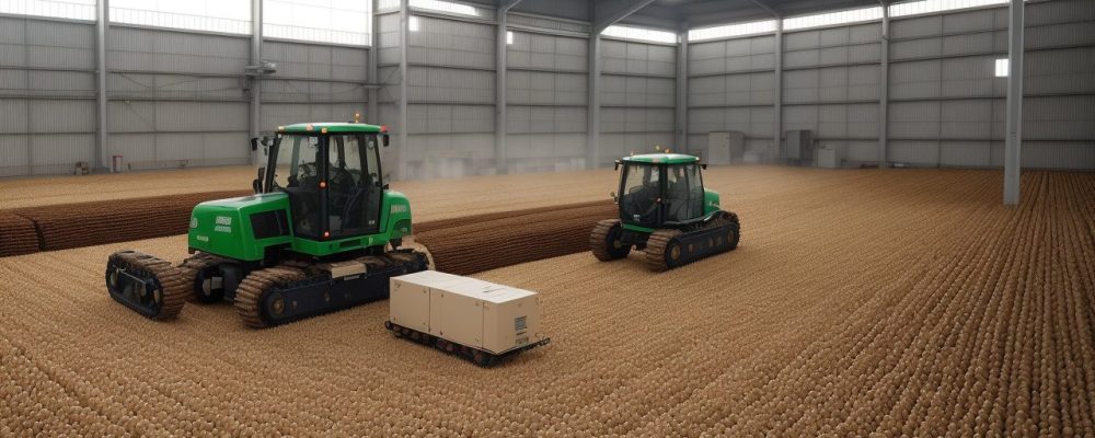 Imagem mostrando o processamento de alimentos e derivados do leite em uma agroindústria moderna e eficiente, com foco em inovação.