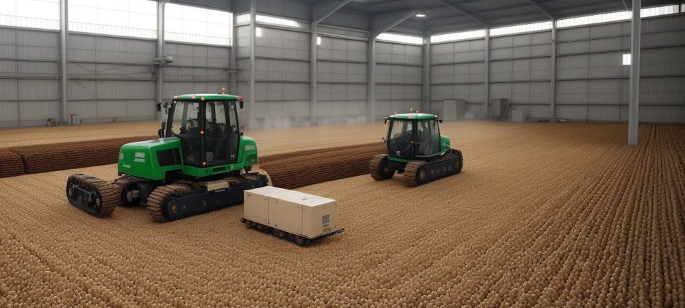 Imagem mostrando o processamento de alimentos e derivados do leite em uma agroindústria moderna e eficiente, com foco em inovação.