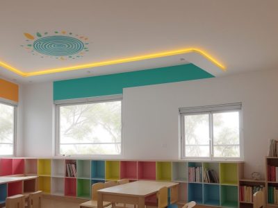 Crianças aprendendo o sistema braille em uma sala de aula inclusiva, com livros e materiais pedagógicos adaptados para deficientes visuais. Foco na alfabetização e inclusão.