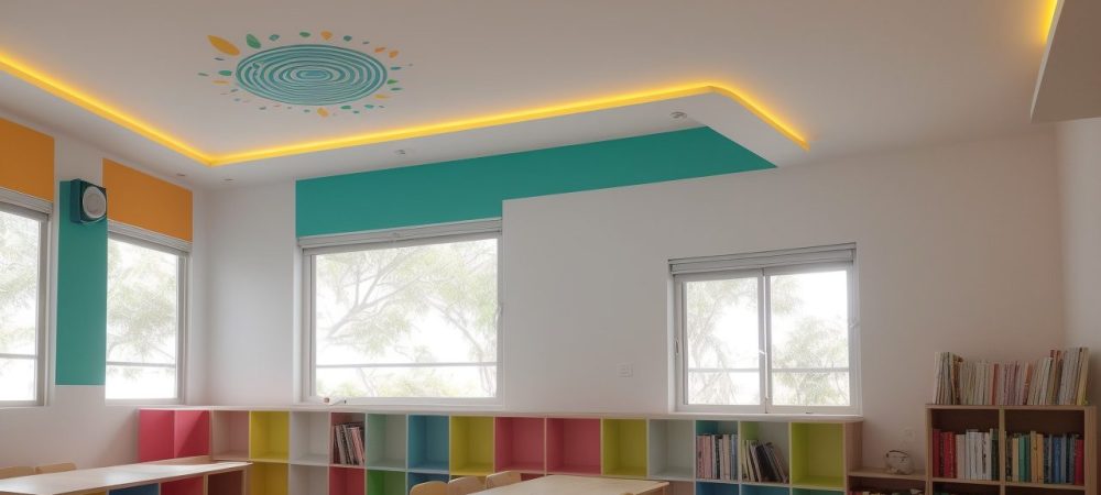 Crianças aprendendo o sistema braille em uma sala de aula inclusiva, com livros e materiais pedagógicos adaptados para deficientes visuais. Foco na alfabetização e inclusão.