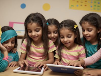 Crianças aprendendo em sala de aula, utilizando métodos inovadores de alfabetização infantil para um aprendizado eficaz e divertido.