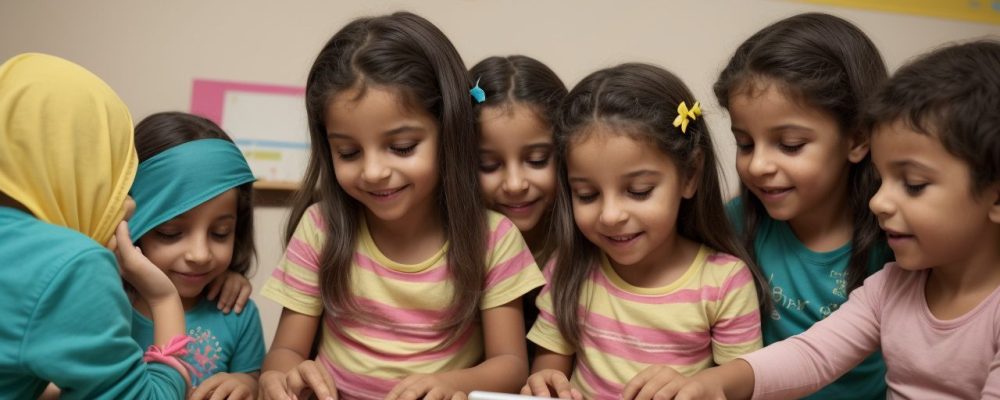 Crianças aprendendo em sala de aula, utilizando métodos inovadores de alfabetização infantil para um aprendizado eficaz e divertido.