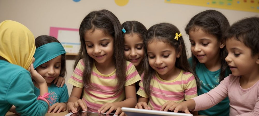 Crianças aprendendo em sala de aula, utilizando métodos inovadores de alfabetização infantil para um aprendizado eficaz e divertido.