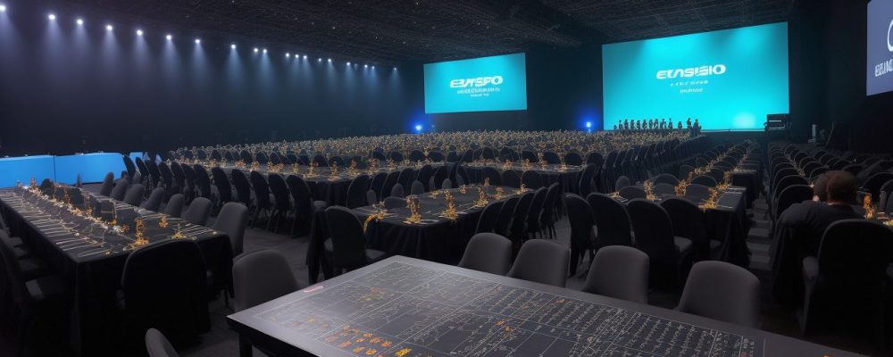 Alto falantes em ambiente de evento público, promovendo comunicação clara e inclusão.