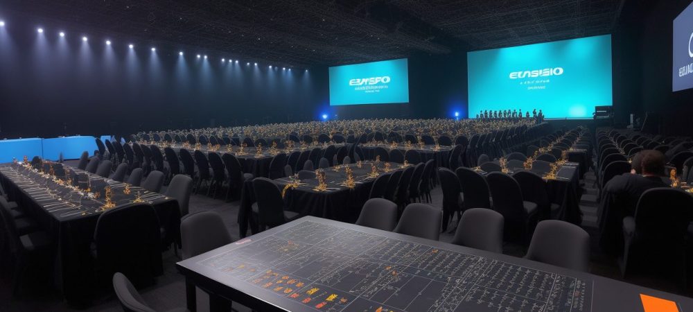 Alto falantes em ambiente de evento público, promovendo comunicação clara e inclusão.