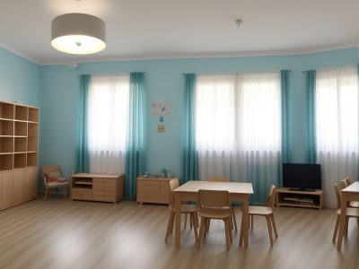 Sala de aula montessori com mobiliário adequado e crianças interagindo em atividades educativas, promovendo a autonomia.