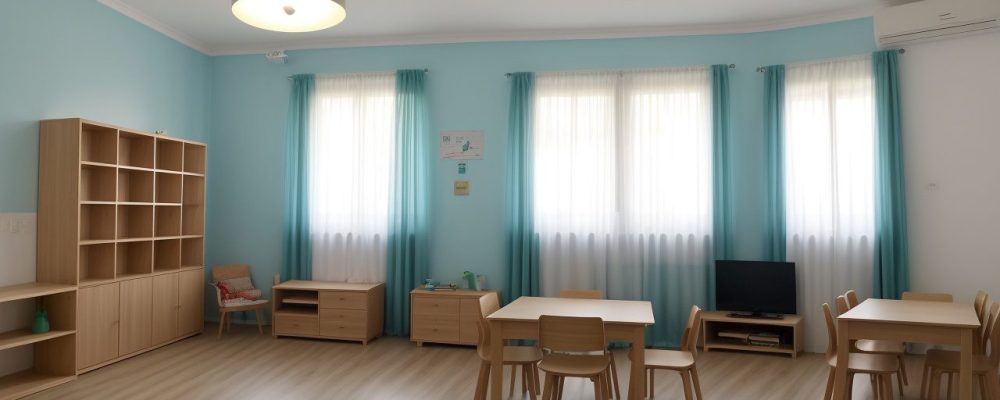 Sala de aula montessori com mobiliário adequado e crianças interagindo em atividades educativas, promovendo a autonomia.