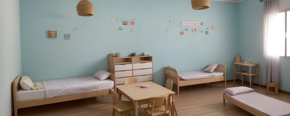 Sala de aula montessori com mobiliário e ambiente que estimula a autonomia e criatividade das crianças na educação.