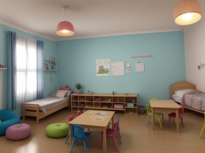 Professores e crianças em ambiente de análise do comportamento aplicada ao autismo, com foco em técnicas ABA e reforço positivo