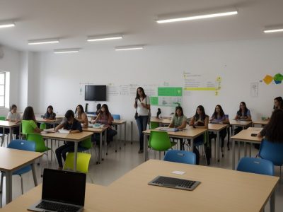 Alunos em sala de aula participando ativamente de um curso online de Andragogia, com foco em educação para jovens e adultos.