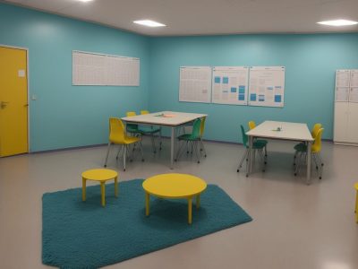 Estudantes realizando experimentos práticos de química em sala de aula, ilustrando reações químicas e a tabela periódica.