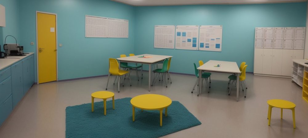 Estudantes realizando experimentos práticos de química em sala de aula, ilustrando reações químicas e a tabela periódica.