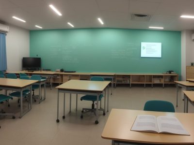Professor ajudando alunos com dificuldades de aprendizagem em sala de aula colaborativa