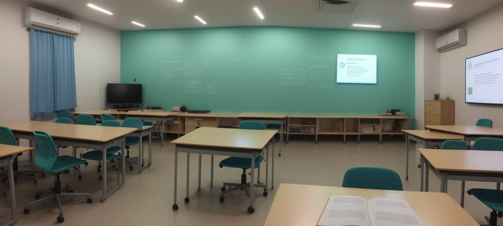 Professor ajudando alunos com dificuldades de aprendizagem em sala de aula colaborativa
