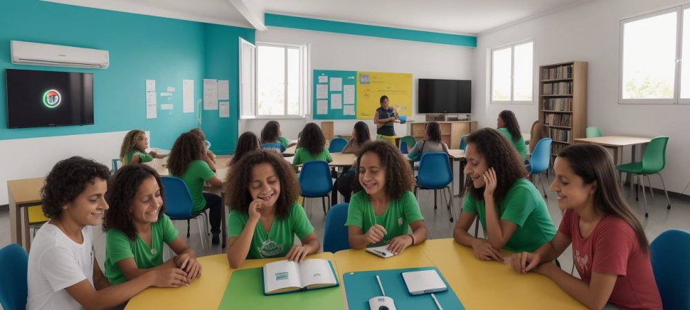 Aprenda Italiano: Curso Online com Aulas Dinâmicas Alunos em aulas de italiano online, utilizando plataformas digitais e interagindo com professores e colegas, com foco em exercícios práticos.