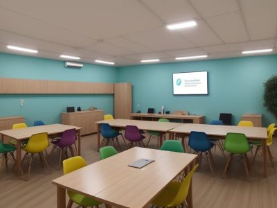 Educadores e alunos engajados em atividades de aprendizado colaborativo e personalização do ensino, com foco em curso online de técnicas de aprendizado.