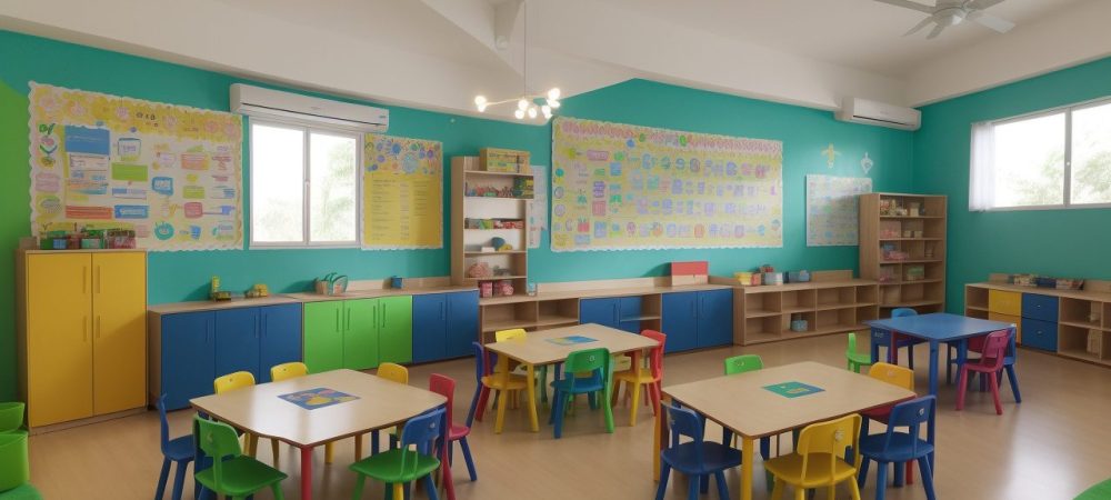 Crianças envolvidas em atividades educativas e brincadeiras na educação infantil, promovendo o desenvolvimento infantil.