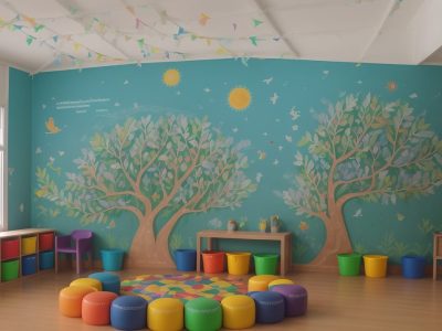 Crianças envolvidas em atividades de arte na educação infantil, explorando cores e formas em um ambiente escolar acolhedor e inspirador.