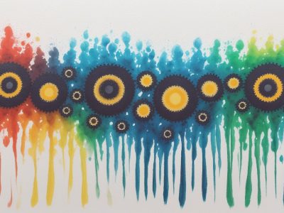 Ilustração de arteterapia com pinceladas vibrantes, representando a expressão de emoções e o processo de cura.