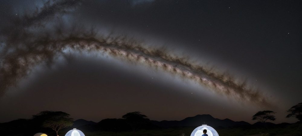 Crianças explorando o universo com telescópio em sala de aula, aprendendo astronomia de forma divertida e educativa.