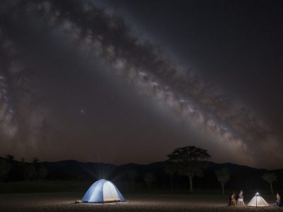 Imagem de um educador e crianças usando um telescópio para astronomia, explorando o céu noturno, representando astronomia para iniciantes.