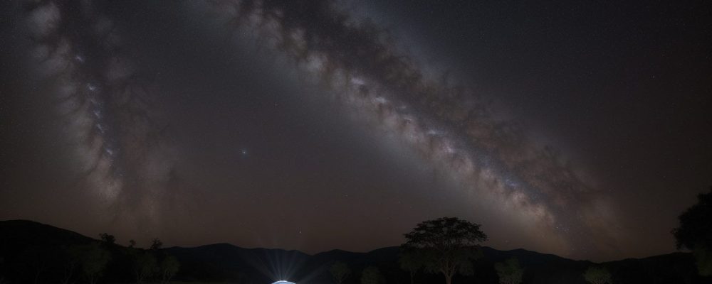 Imagem de um educador e crianças usando um telescópio para astronomia, explorando o céu noturno, representando astronomia para iniciantes.
